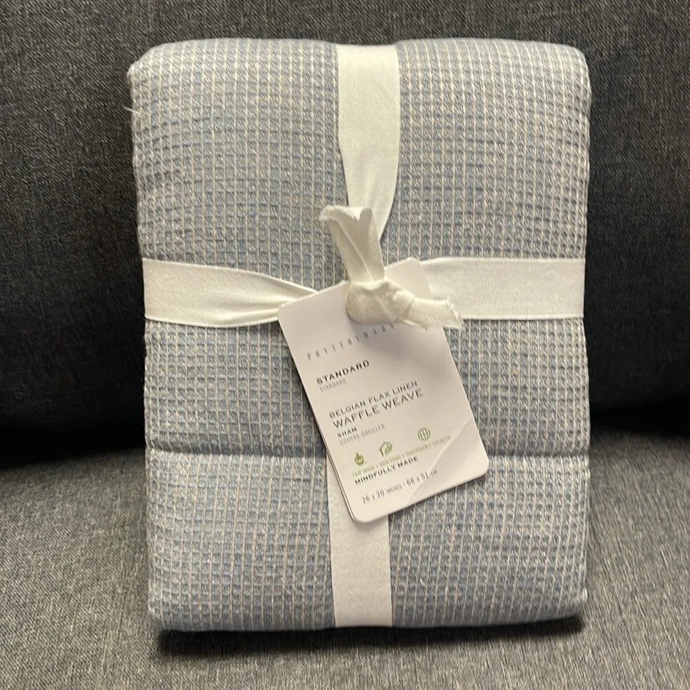 Pottery Barn European Flax Linen Waffle Sham in Chambray